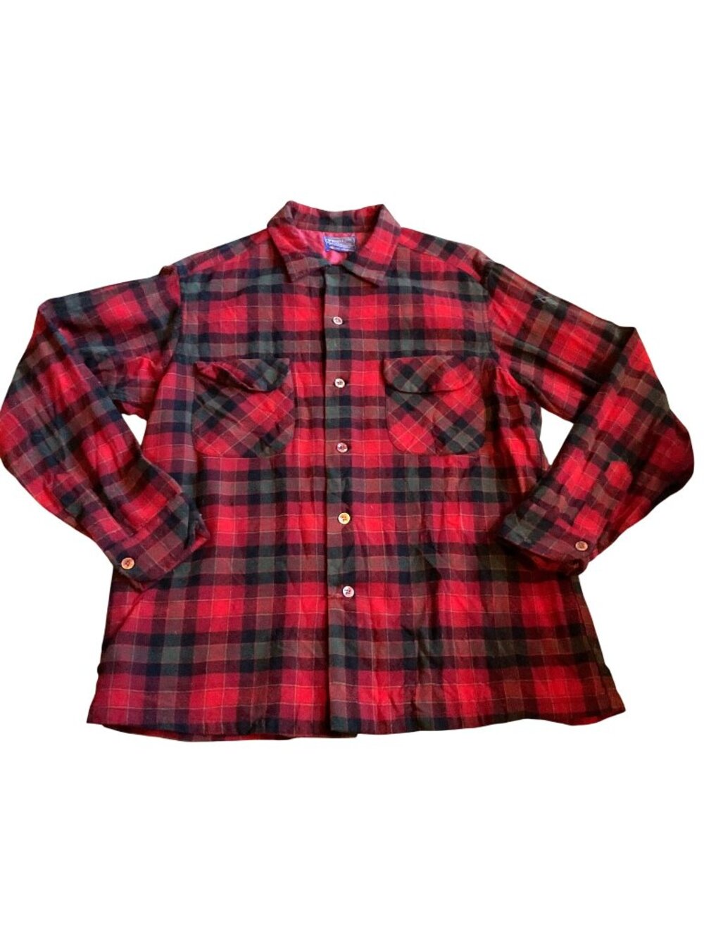 Vintage Pendleton Board Shirt Sz L USA Made Red Gray Plaid Wool Button-Up Mens